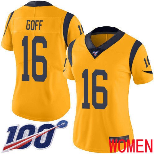 Los Angeles Rams Limited Gold Women Jared Goff Jersey NFL Football #16 100th Season Rush Vapor Untouchable->women nfl jersey->Women Jersey